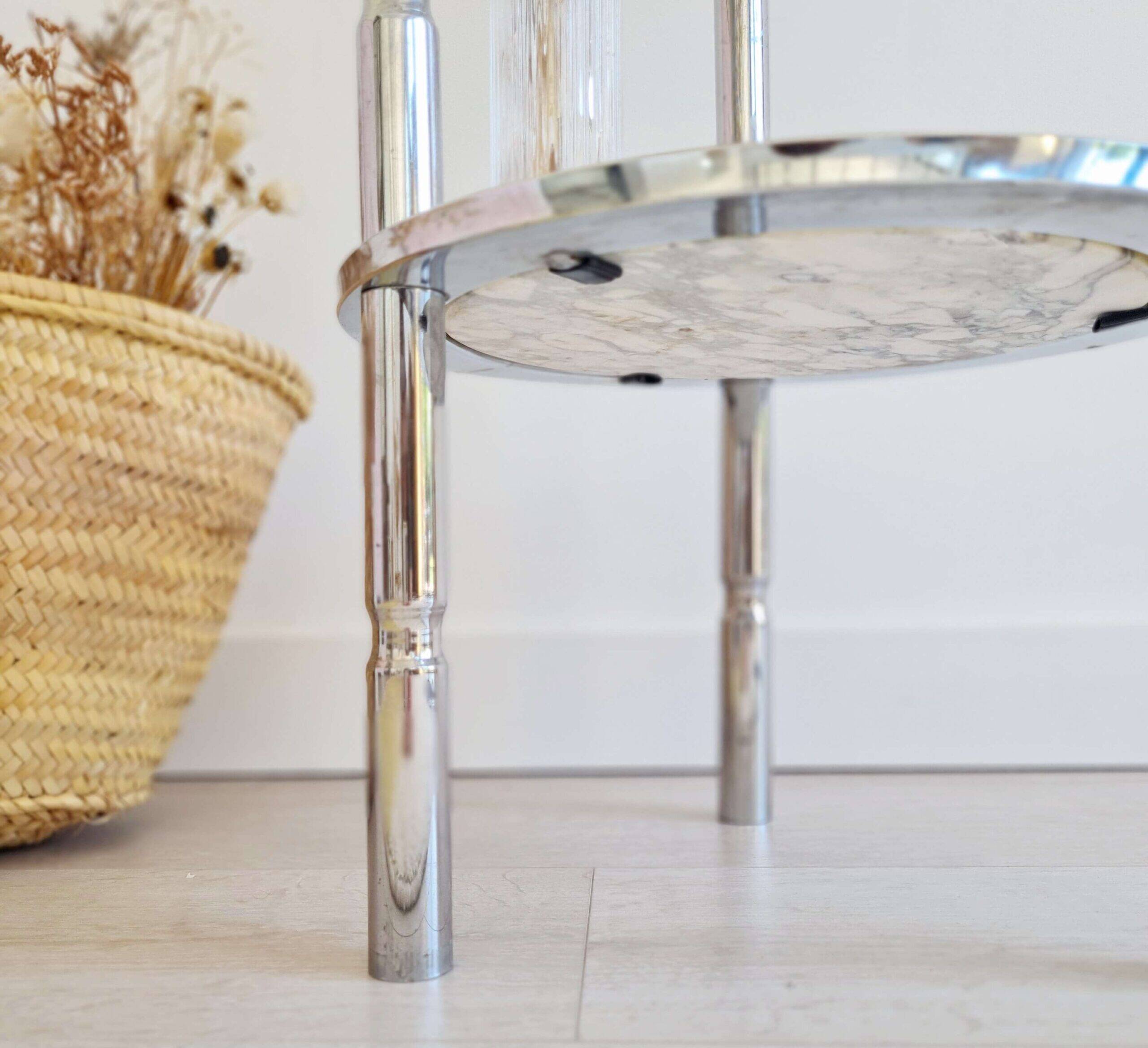 Table d'appoint en marbre et chrome, Italie années 70