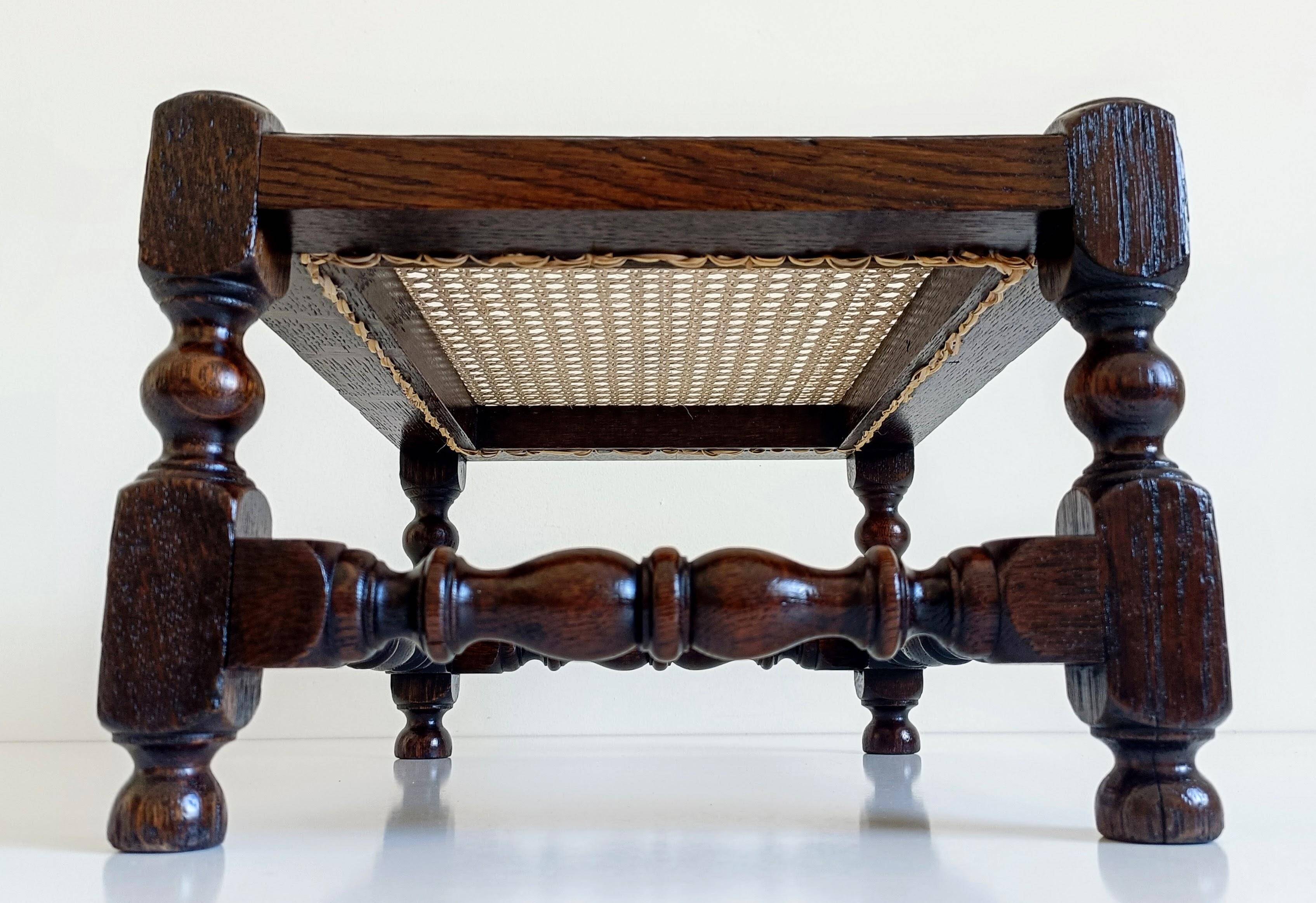 Antique Belle Epoque Oak Wood and Cane Footstool/ Occasional Table, late 19th-C