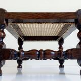 Antique Belle Epoque Oak Wood and Cane Footstool/ Occasional Table, late 19th-C