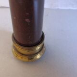 Magazine holder or vintage wood & brass bottles