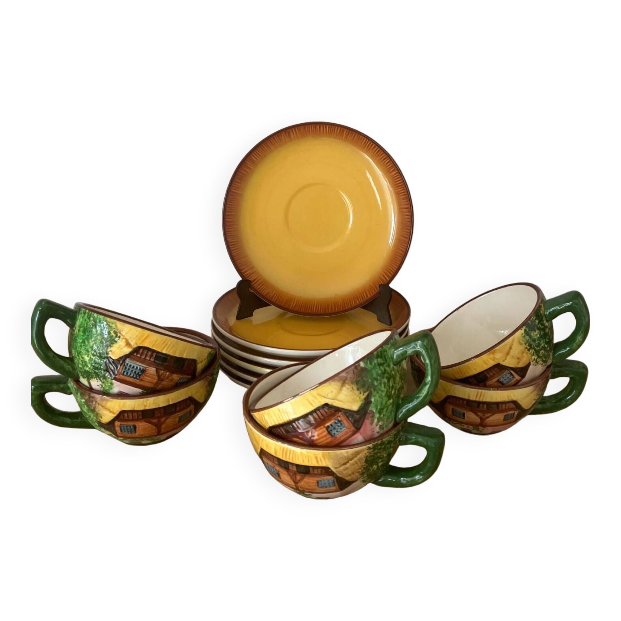 Vintage-Service of 6 cups with saucers-Chalet theme-West Germany