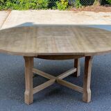 Table à manger ronde extensible de ferme rénovée en bois brut 170cm