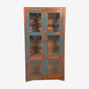 Old Burmese teak display case with original teak and blue patina