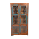 Ancienne vitrine en teck birman patine teck et bleue d'origine