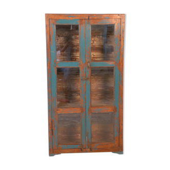 Old showcase in burmese teak patina teak blue original