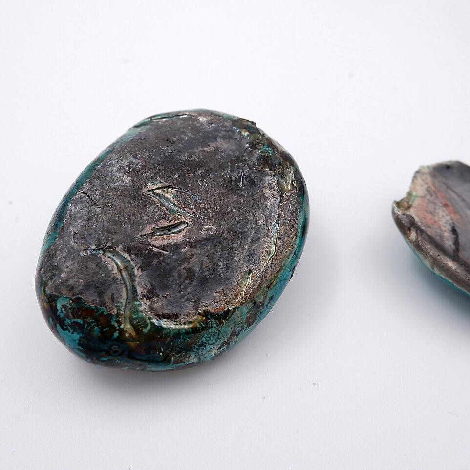 Set of decorative turquoise ceramics "Fond d'Atelier" - N.Lebrun - Belgium 1970s