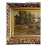 Watering cows painting signed E. Debat Ponsan 1906