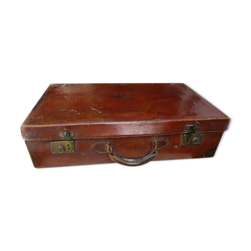 Ancienne valise de voyage cuir monogrammée et couronne baronnie