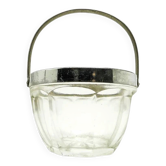 Sucrier Art Déco, verre pressé, laiton chromé, Huta Hortensja, Pologne, années 1950