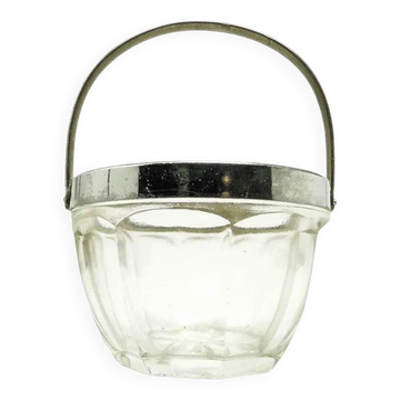 Art Deco sugar bowl, pressed glass, chrome-plated brass, Huta Hortensja, Poland, 1950s