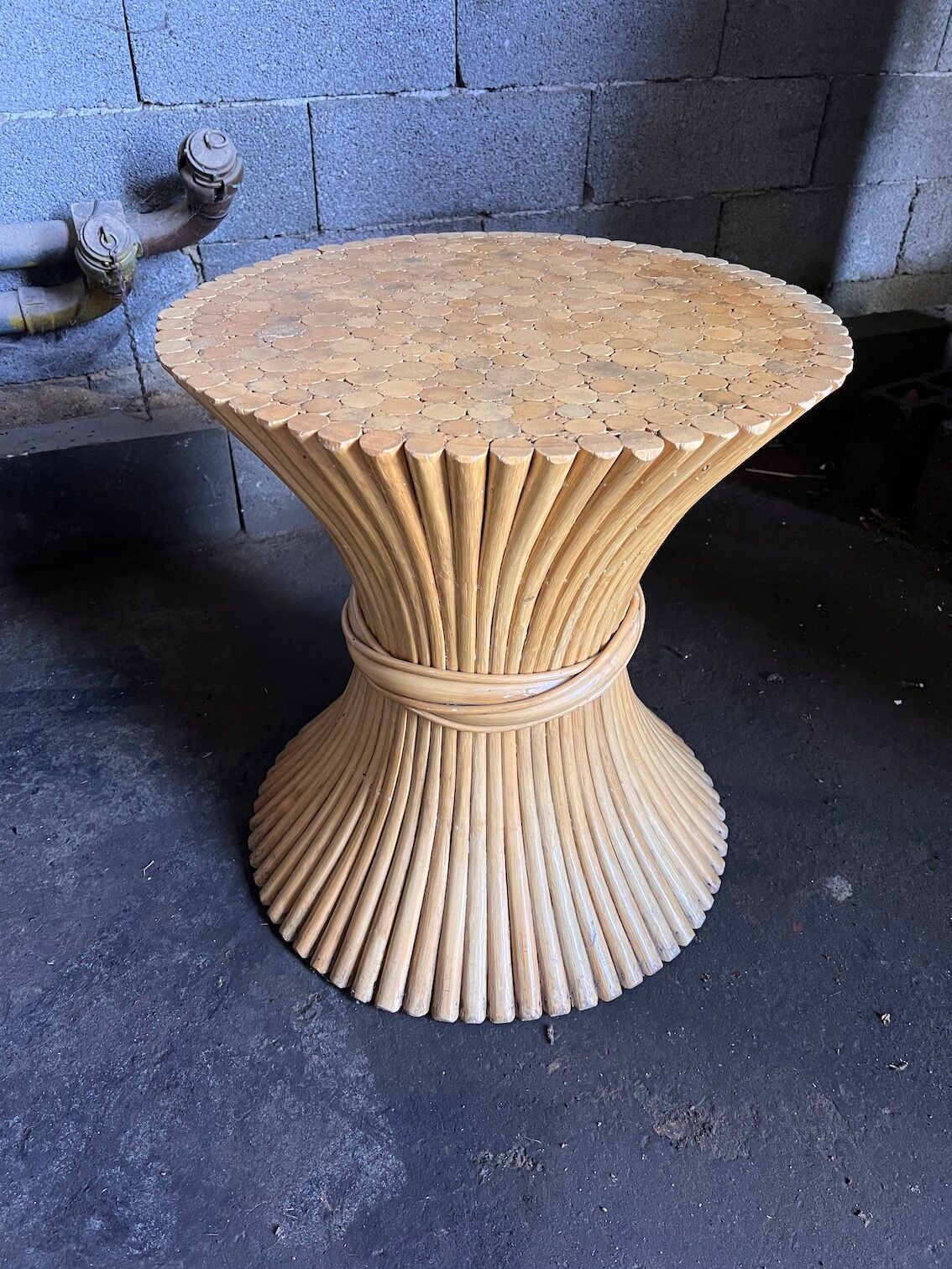 Round coffee table sheaf of rattan wheat by John McGuire