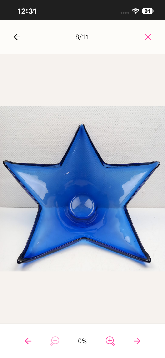 Vintage cobalt blue starfish-shaped fruit bowl in HSG style.