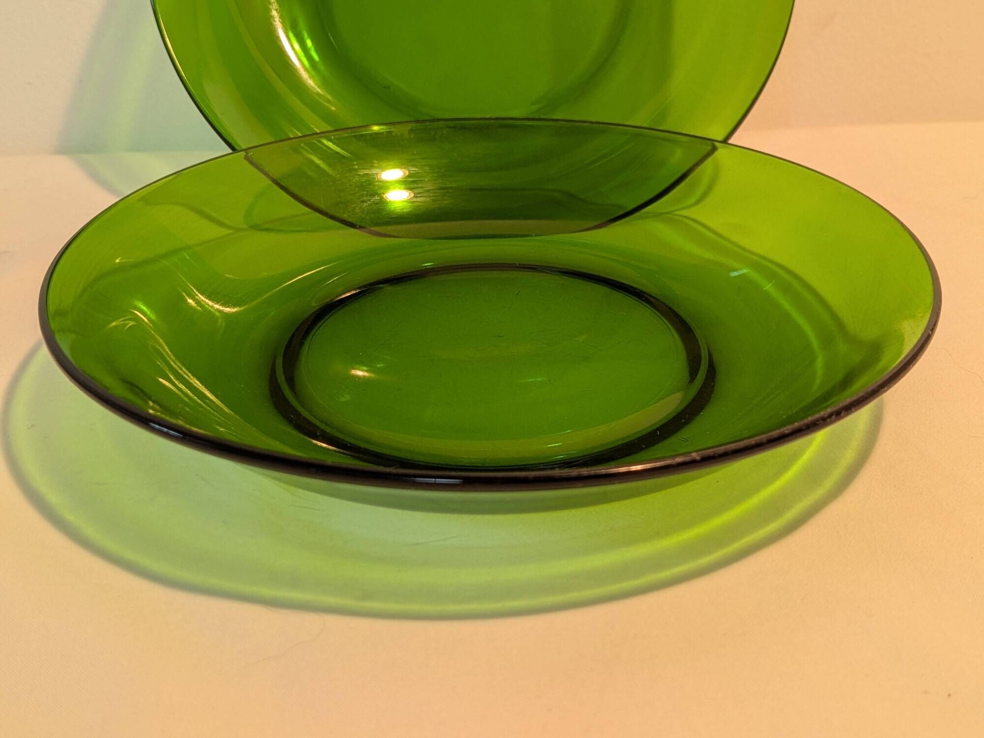 Set of 2 vintage green glass plates with dark rim – 1960s/70s
