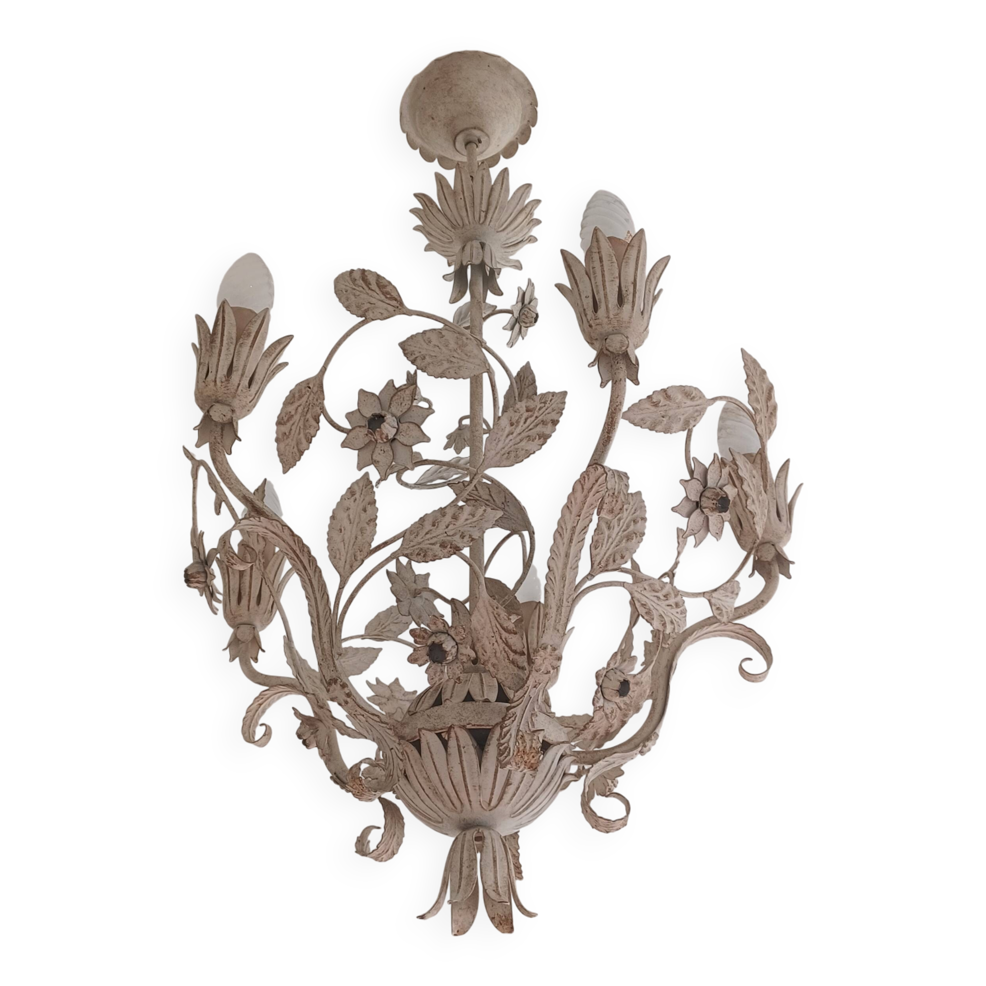 Wrought iron chandelier - Floral decor - Italy - 1950