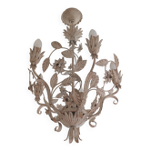 Lustre cage en fer forgé - Décors Floral - Italie - 1950