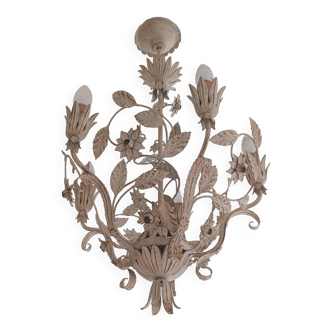 Wrought iron chandelier - Floral decor - Italy - 1950