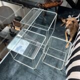 3 nesting tables by Max Sauze for Isocèle – 1970s – white metal & glass
