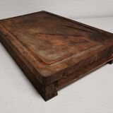 Ancienne planche à découper en bois avec tiroir pour les couteaux . billot ...