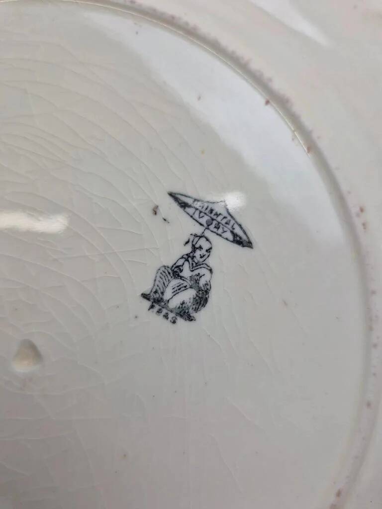 Antique English plate Clarendon P.b.&s – decoration of mauve birds & flowers – Oriental Ivory