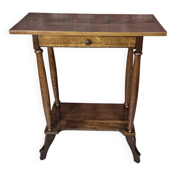 Table d'appoint en chêne ancien avec tiroir, vers 1900