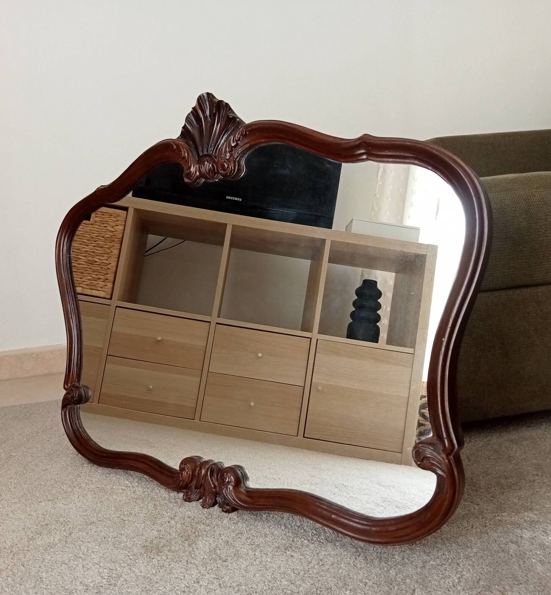 Pair of large antique Rococo style Louis XV mirrors in carved solid wood.