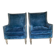 Art Deco pair of walnut and blue velvet chairs, set of 2, 1920s