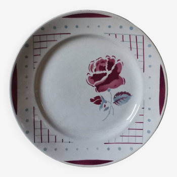 Vintage queen plate K & G Lunéville France pink flower pattern