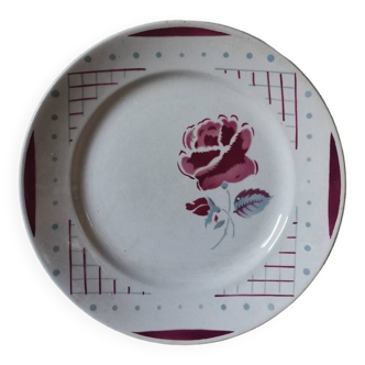 Assiette vintage reine K & G Lunéville France motif fleurs rose