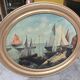 J Faure: Oil on canvas depicting a lively port of sailing boats.