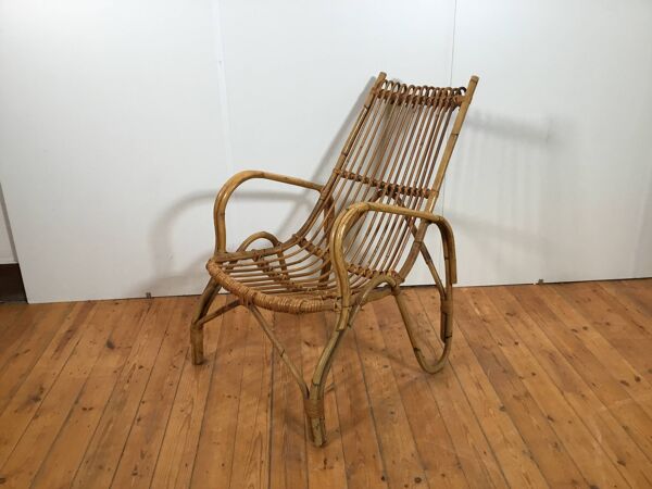 chaise longue italienne vintage en rotin