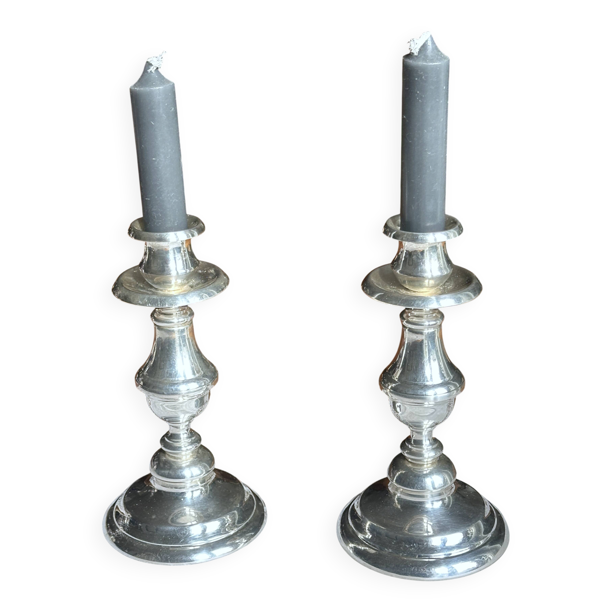 Pair of silver-plated candlesticks, silversmith Meurgey in Paris.