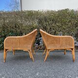 Pair of rattan and canning armchairs