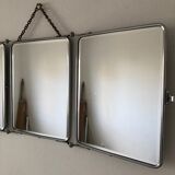 Vintage English green barber triptych mirror 1960 - 28 x 68 cm