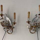 Pair of parrot crystal or parakeet wall sconces Maison Baguès 1950