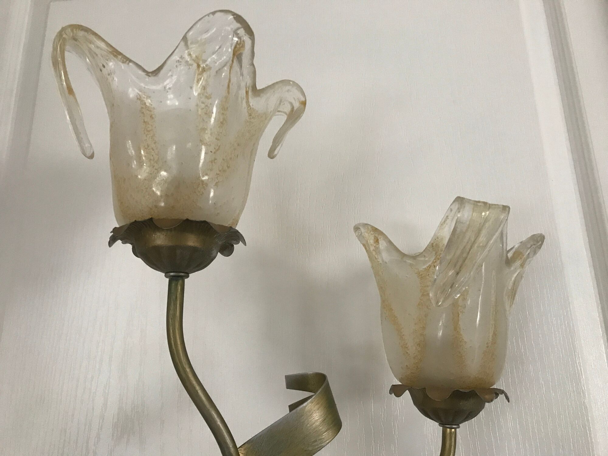 Lamp salerno 2 rods metal finish tulips in blown glass 52,5 cm