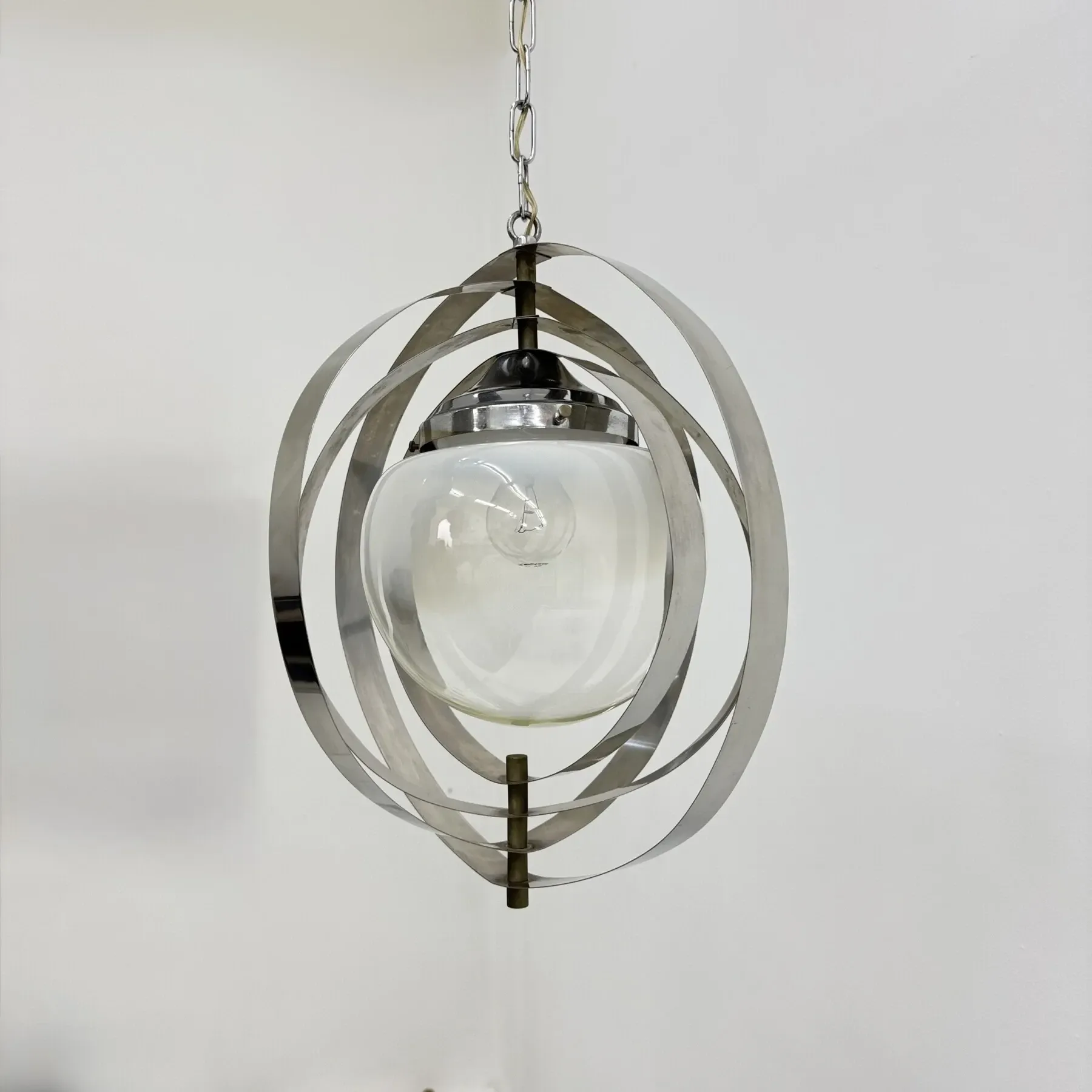 Mid-century glass sphere hanging pendant glass lamp design 1970’s space age Italy