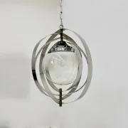 Mid-century glass sphere hanging pendant glass lamp design 1970’s space age Italy