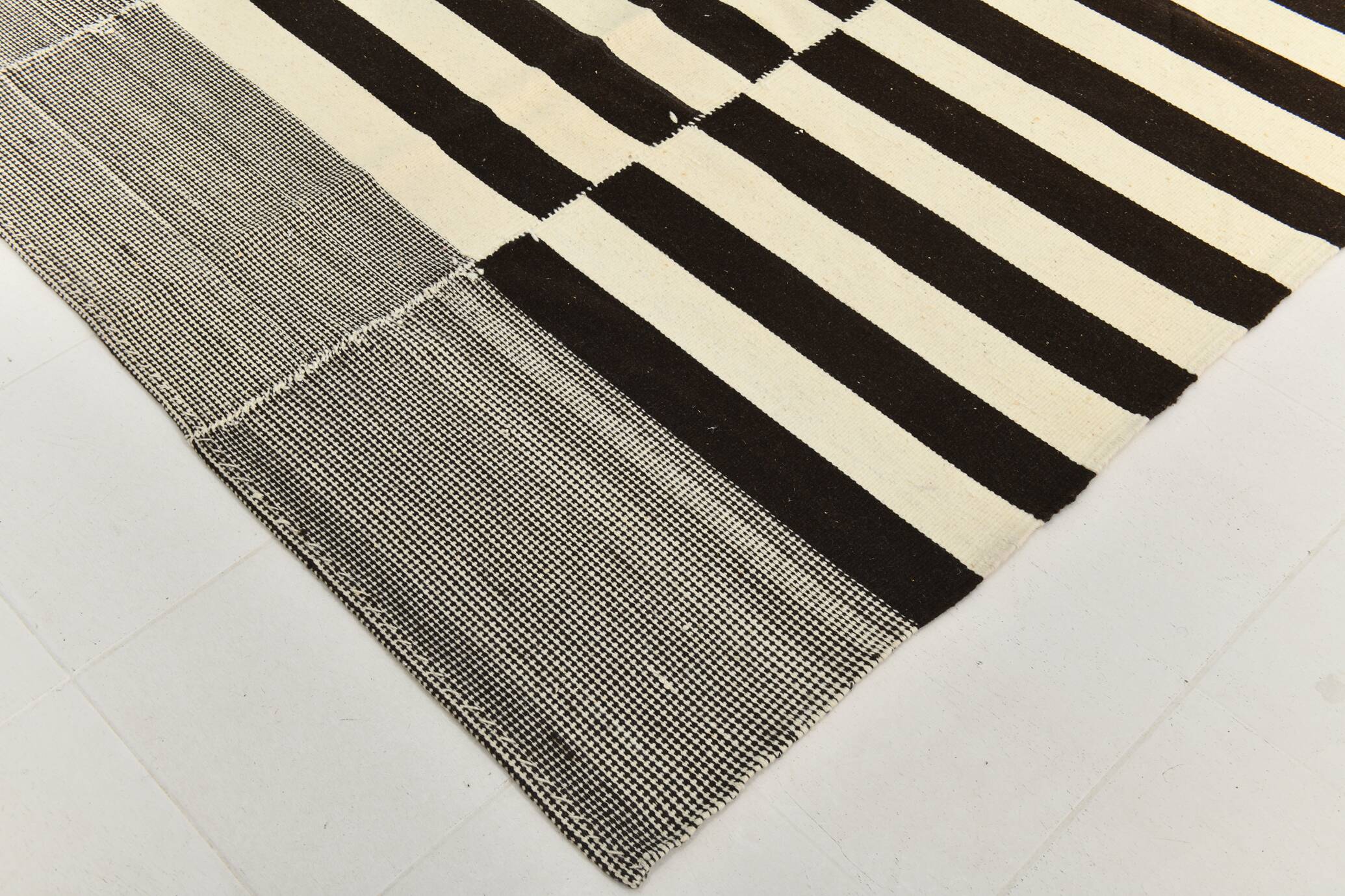 Beige & Dark Brown %100 Wool Hand Woven Vintage Kilim Rug, 378x410 Cm