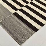 Beige & Dark Brown %100 Wool Hand Woven Vintage Kilim Rug, 378x410 Cm