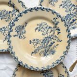 4 Gien Thistle ironstone plates + 4 small mismatched Tulowice stoneware plates