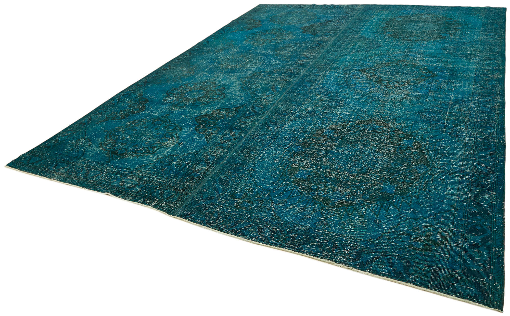 Handmade oriental unique 1980s 297 cm x 390 cm turquoise wool carpet