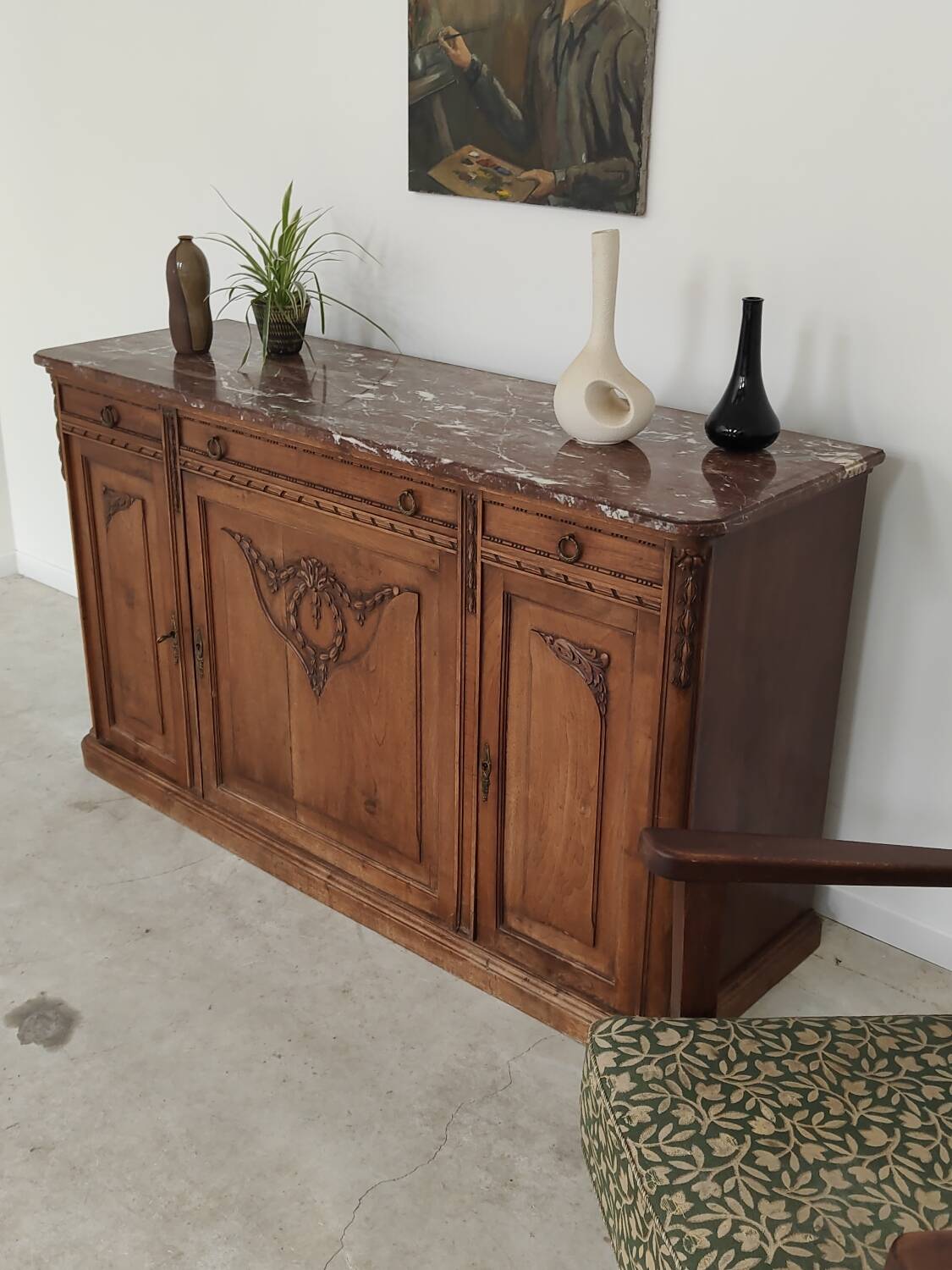 Antique Louis 16 style sideboard, marble