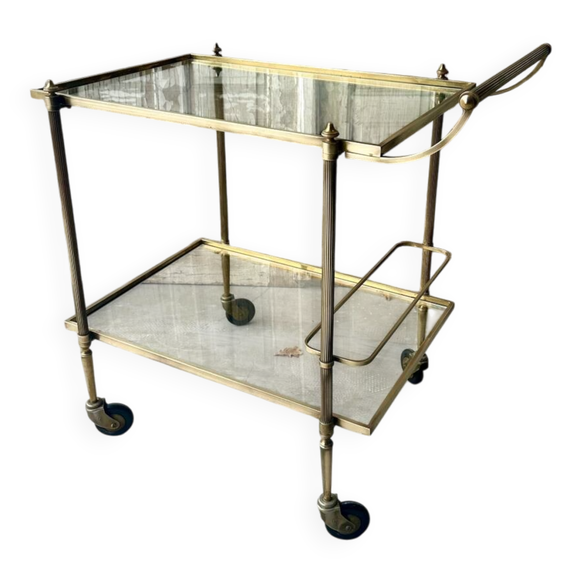 Vintage brass rolling bar cart