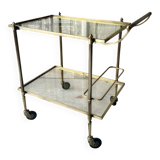 Vintage brass rolling bar cart