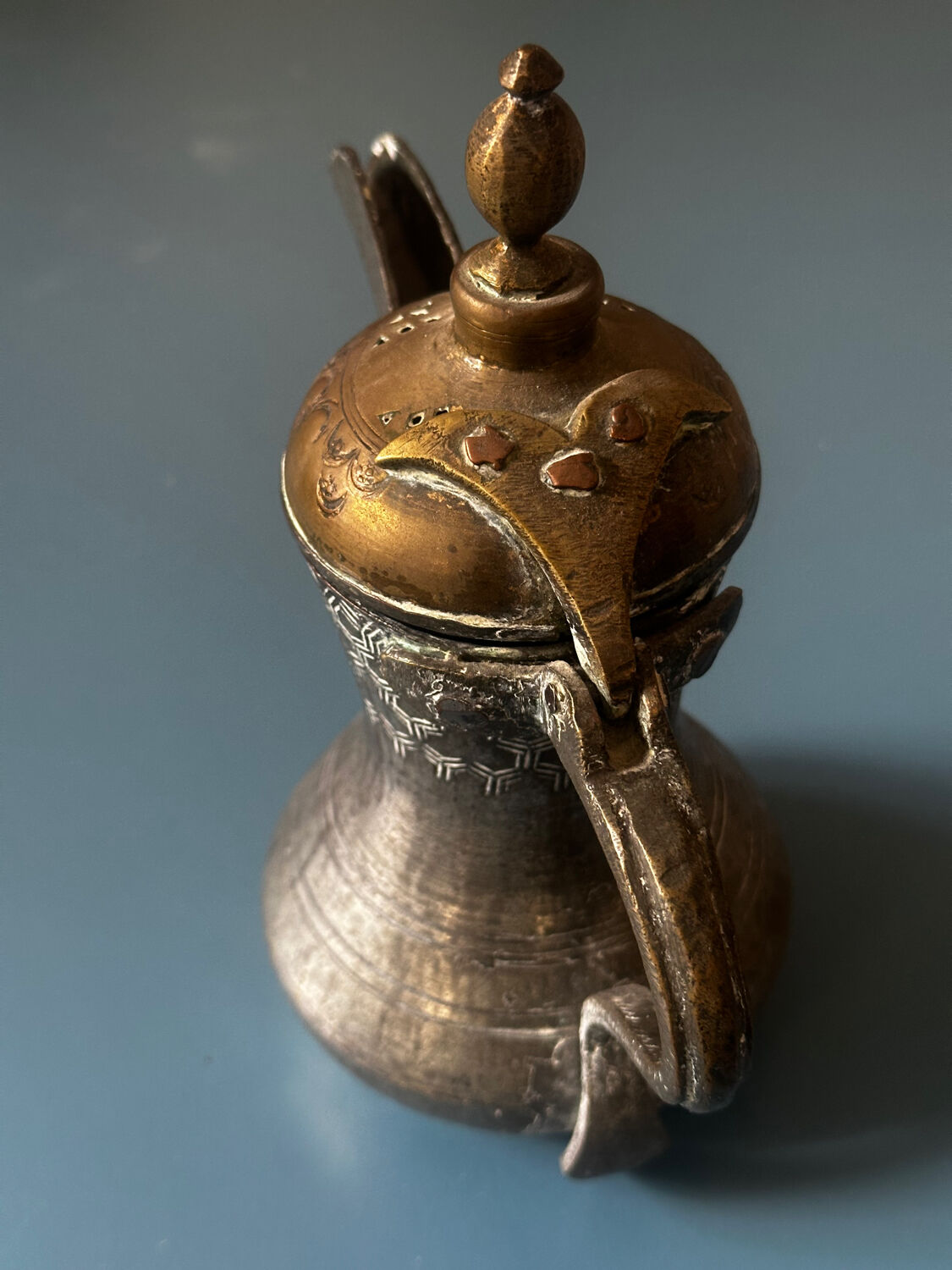 Eastern Verseuse "Dallah" Metal and Engraved Brass circa 1900