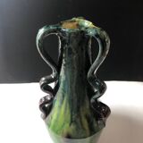 Vase with wavy handles in handcrafted Flemish stoneware