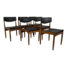 Ensemble de 6 chaises de salle à manger vintage en teck et tissu skaï noir