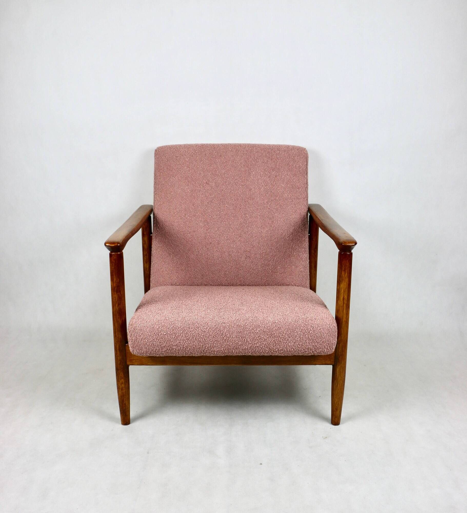 Pink Boucle GFM-142 Armchair attributed to Edmund Homa, 1970s