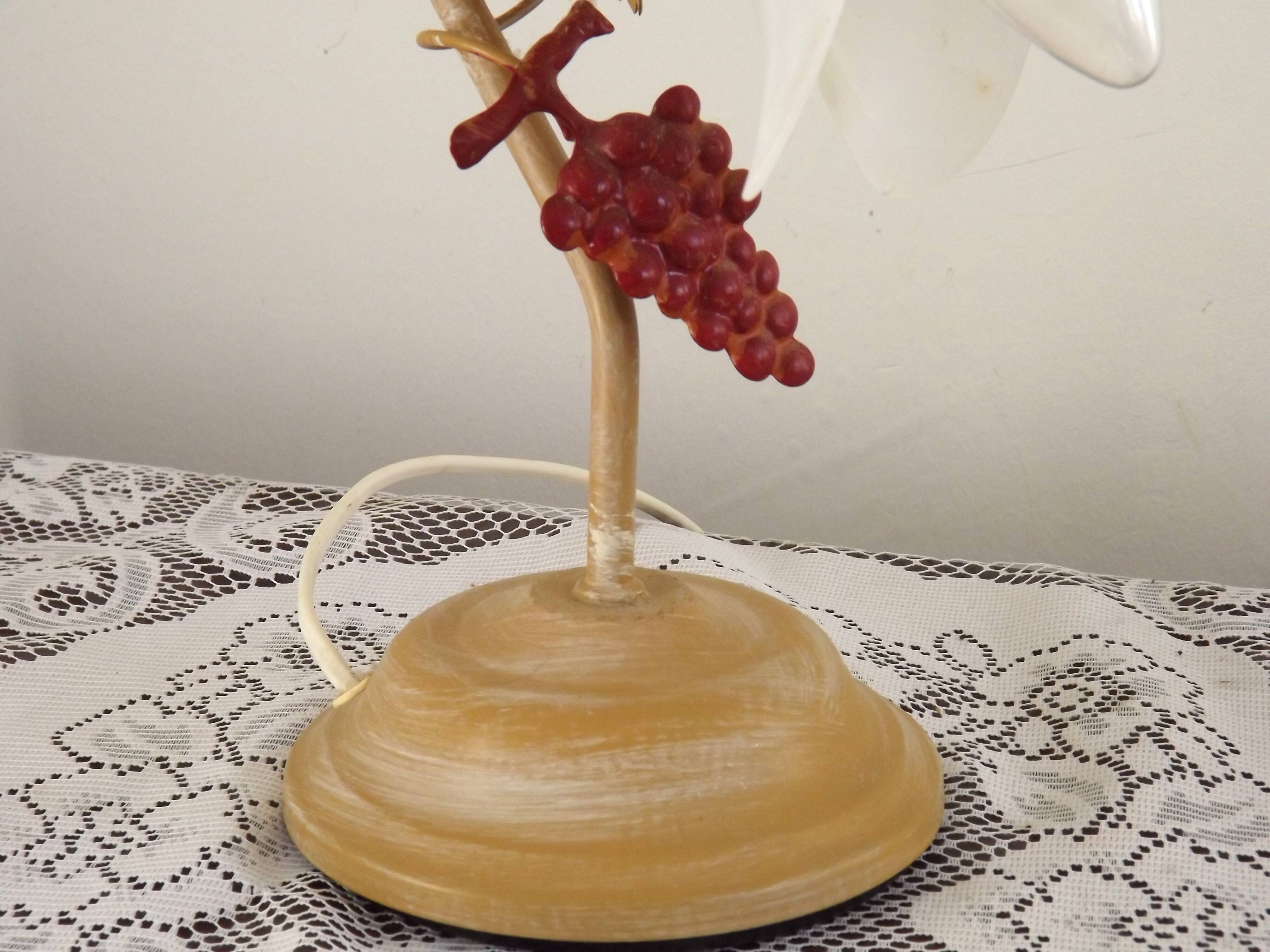 Vintage French Goose Neck Lamp - Grape Detail - Opaque Glass Shade