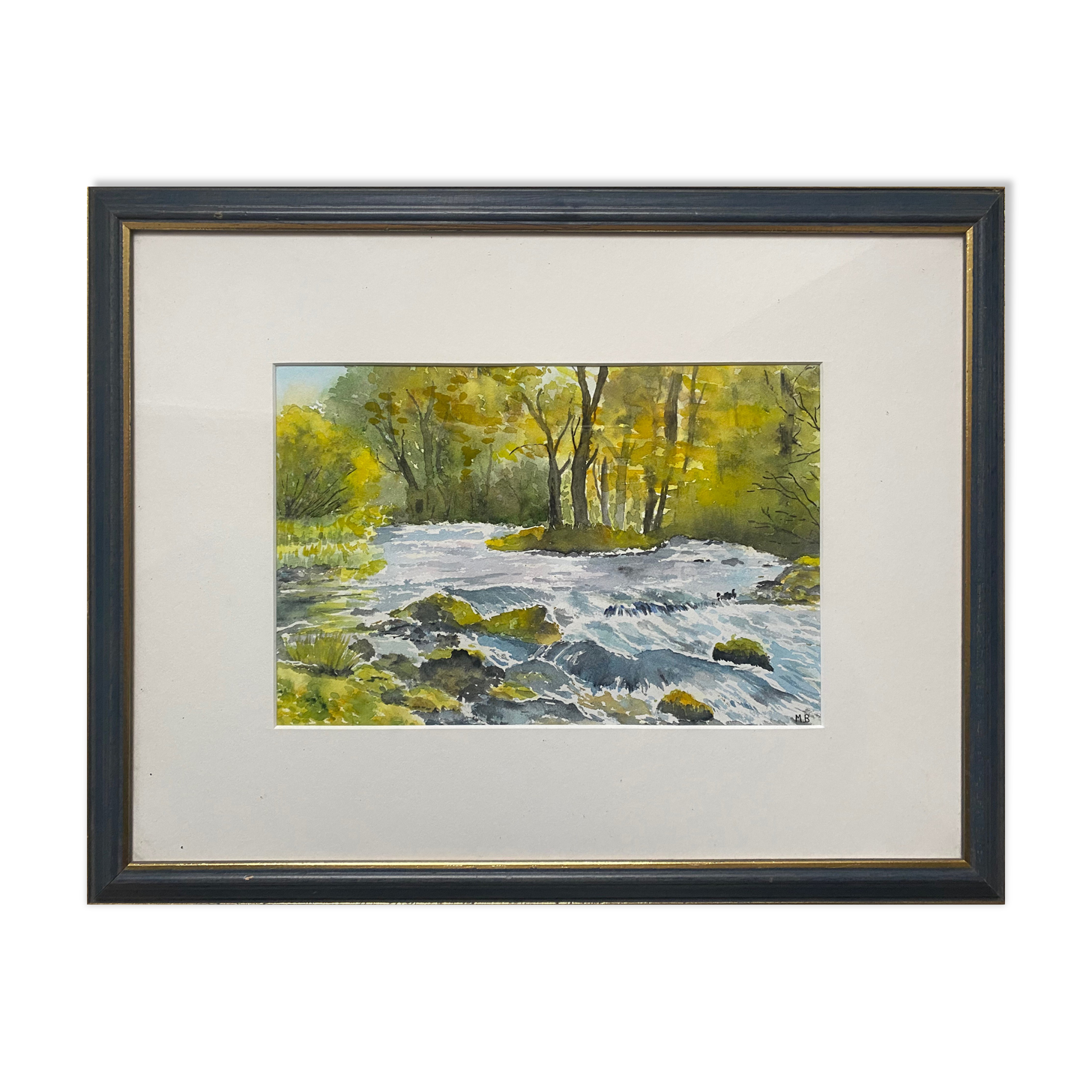 Watercolor painting "Tree-lined mountain river" by Blanot Wawrzyniak